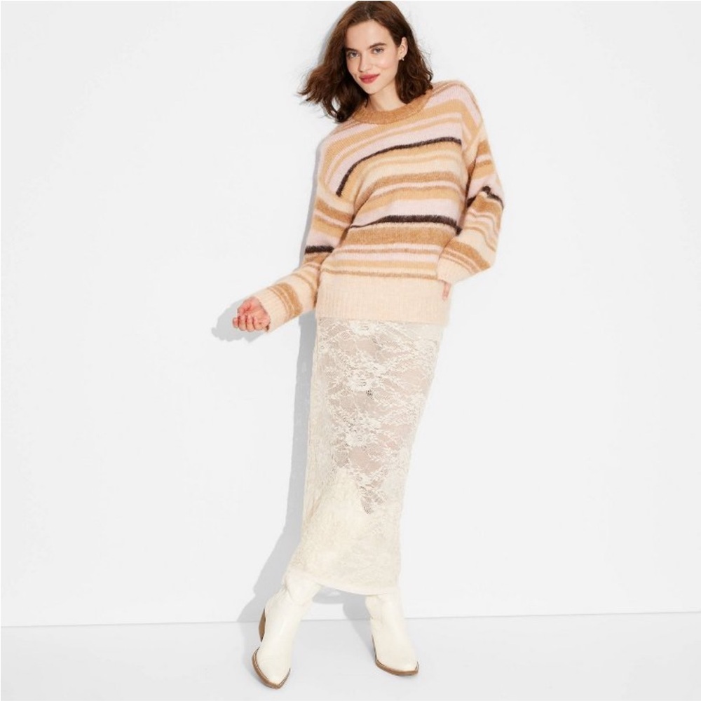 New Women's Oversized Crewneck Pullover Sweater - Wild Fable™ Striped M